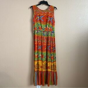 Carole Little Vintage Womens Size 6 Back Cut Out Maxi Dress‎ Orange Floral FLAW